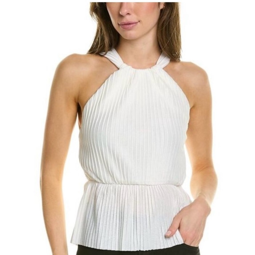 Sabina Musayev White Pleated Halter Blouse